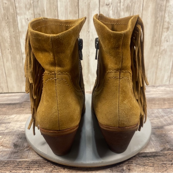 Sam Edelman Women’s Tan Suede Floral Fringed Heel Western Boots Size 8.5 - Picture 7 of 15